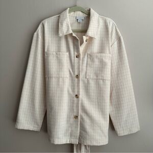 LIZ CLAIBORNE BELTED PALE PEACH PLAID TWEED OVER COAT SIZE XL